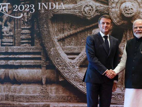 PM in a bilateral meeting with the President of France, Mr. Emmanuel Macron, in New Delhi on September 10, 2023.