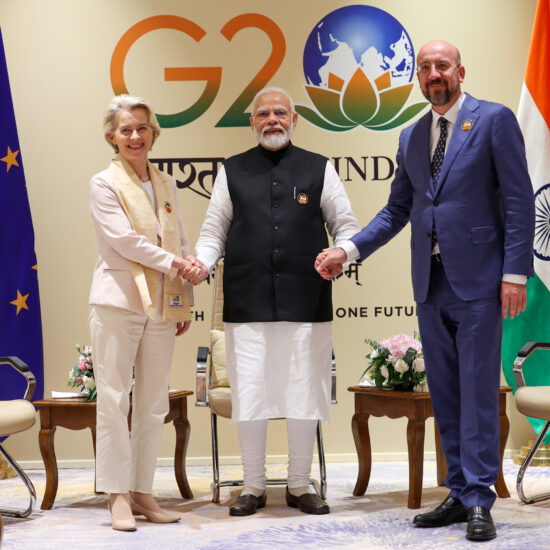 PM meeting with the President of European Commission, Ms. Ursula von der Leyen and the President of the European Council, Mr. Charles Michel, in New Delhi on September 10, 2023.