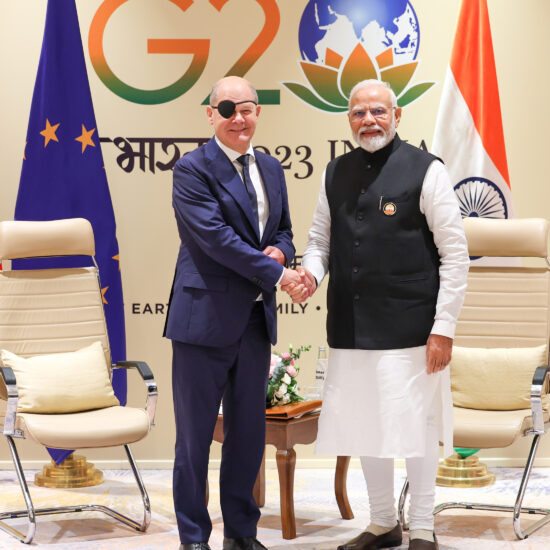 PM in a bilateral meeting with German Chancellor, Mr. Olaf Scholz, in New Delhi on September 10, 2023.
